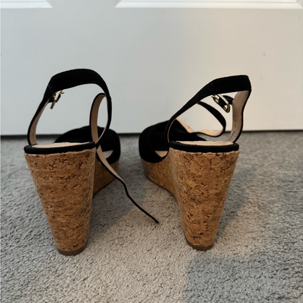 LK Bennett Black and Tan Wedge Sandals - Picture 2 of 7